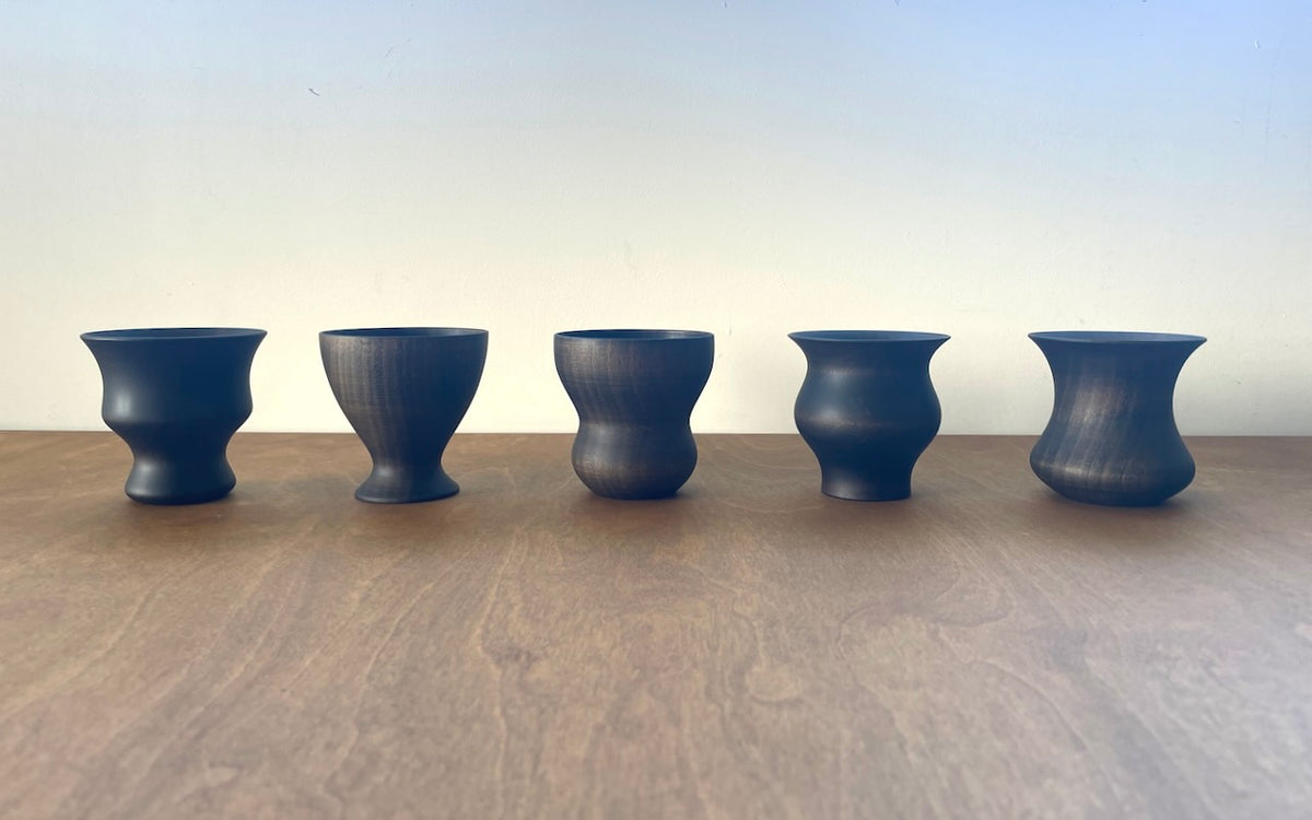 FORM: Set of 5 Hand-Turned Wooden Sake Cups - Black – spoon & tamago