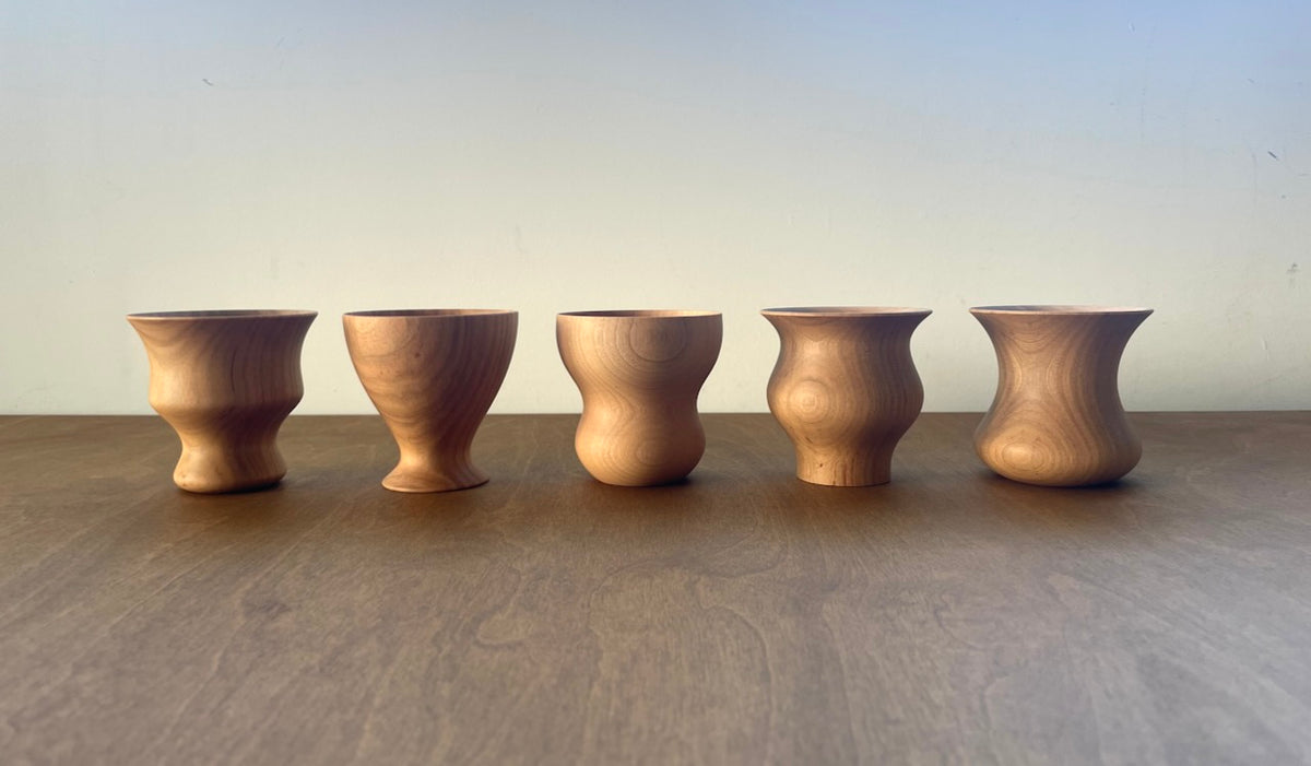 FORM: Set of 5 Hand-Turned Wooden Sake Cups - Natural – spoon & tamago