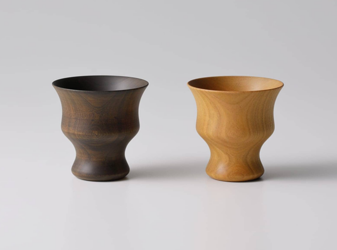 FORM Set of 5 HandTurned Wooden Sake Cups Natural spoon & tamago